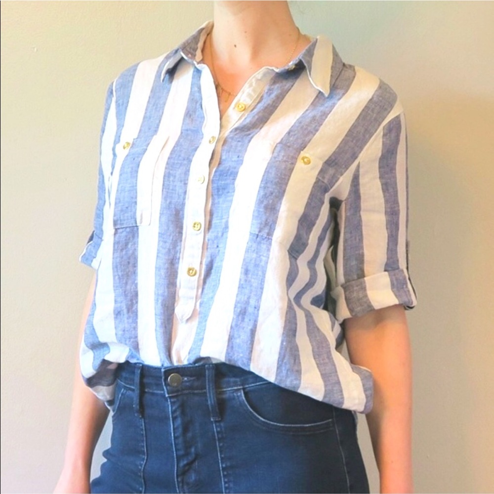 Ellen Tracy linen striped tunic top